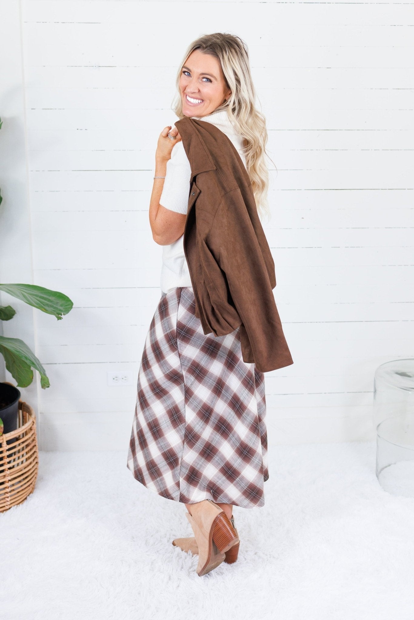 Amanda Brown Plaid A-Line Midi Skirt Be Cool