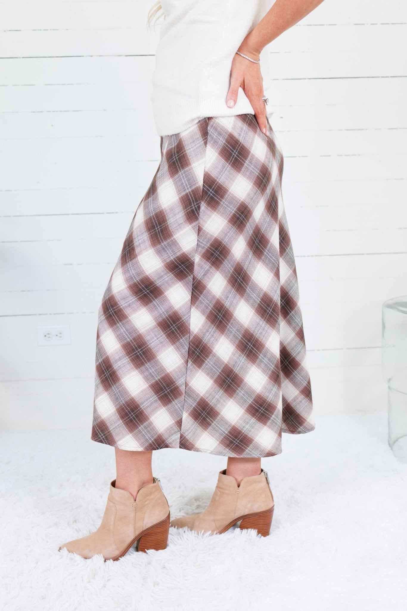 Amanda Brown Plaid A-Line Midi Skirt Be Cool
