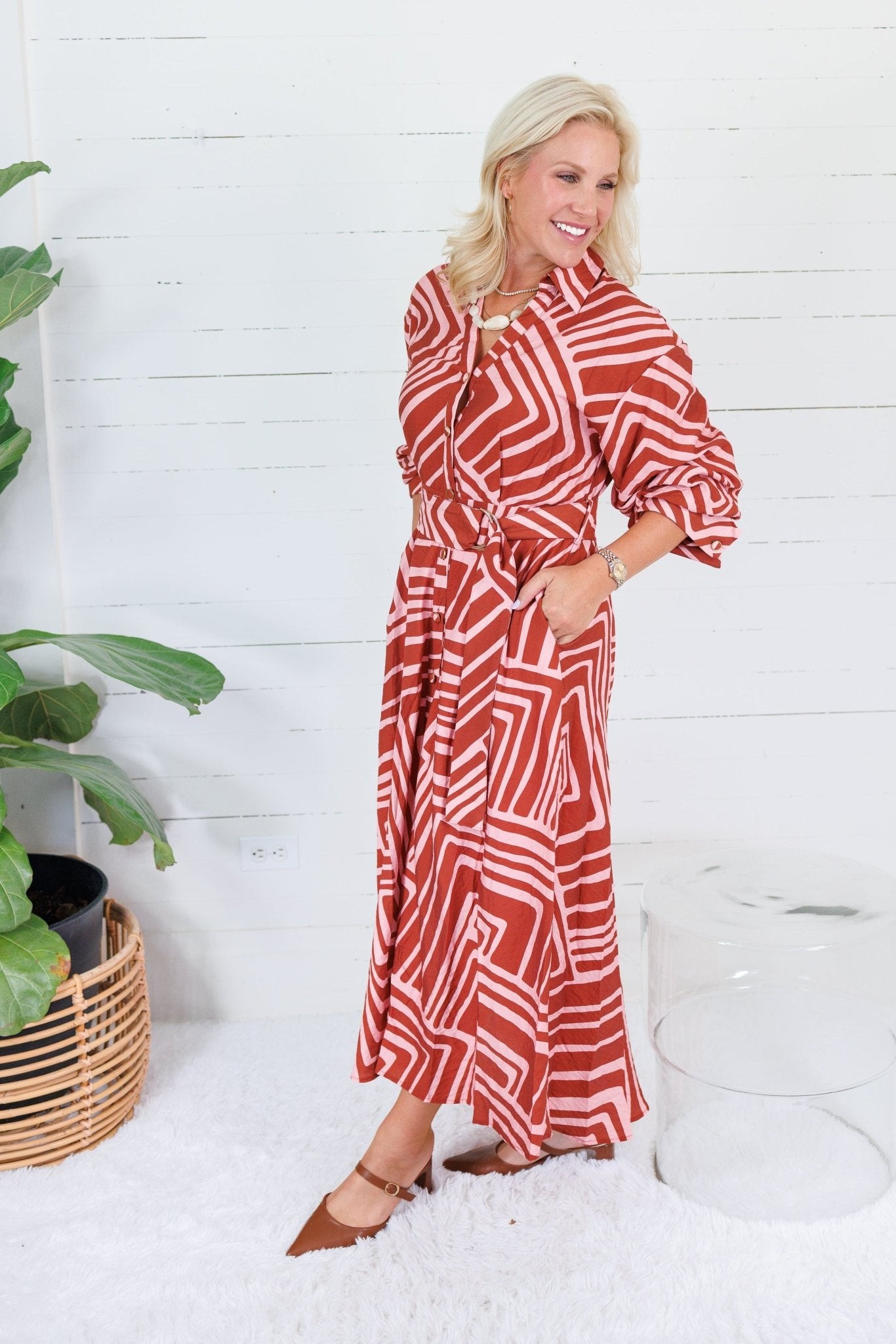 Andie Pink + Rust Shirt Dress Entro