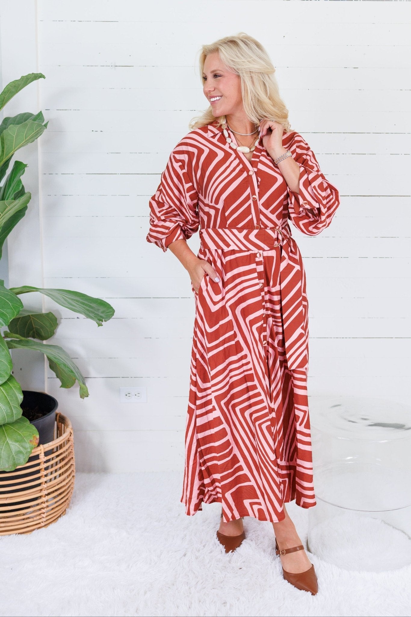 Andie Pink + Rust Shirt Dress Entro