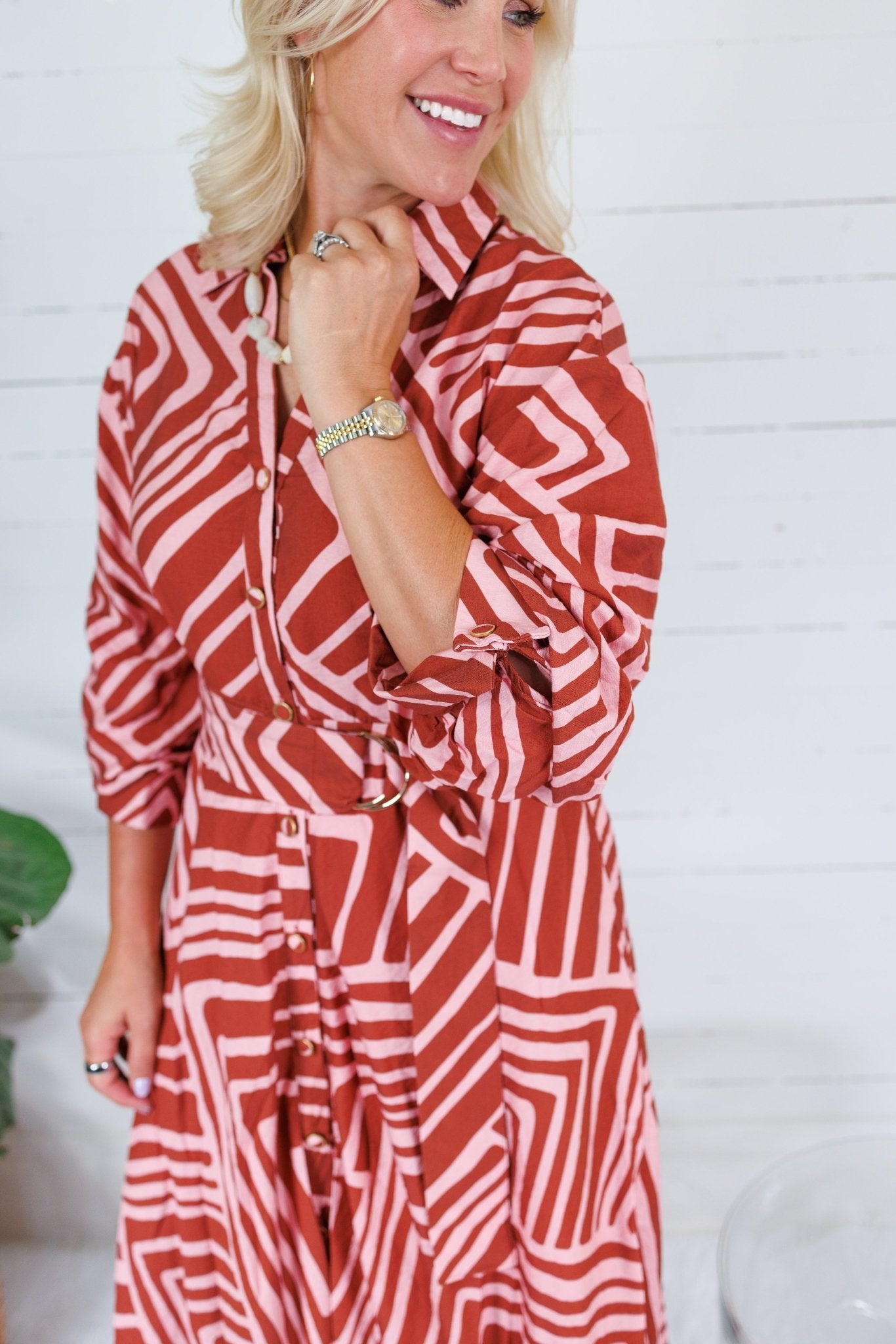 Andie Pink + Rust Shirt Dress Entro