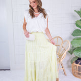 Angie Citron Eyelet Tiered + Smocked Waist Maxi Skirt - S1 Skirts - Maxi - Clover + Bee