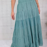 Angie Sage Eyelet Tiered + Smocked Waist Maxi Skirt