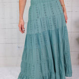 Angie Sage Eyelet Tiered + Smocked Waist Maxi Skirt