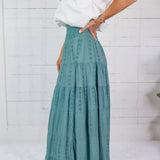 Angie Sage Eyelet Tiered + Smocked Waist Maxi Skirt