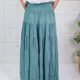 Angie Sage Eyelet Tiered + Smocked Waist Maxi Skirt