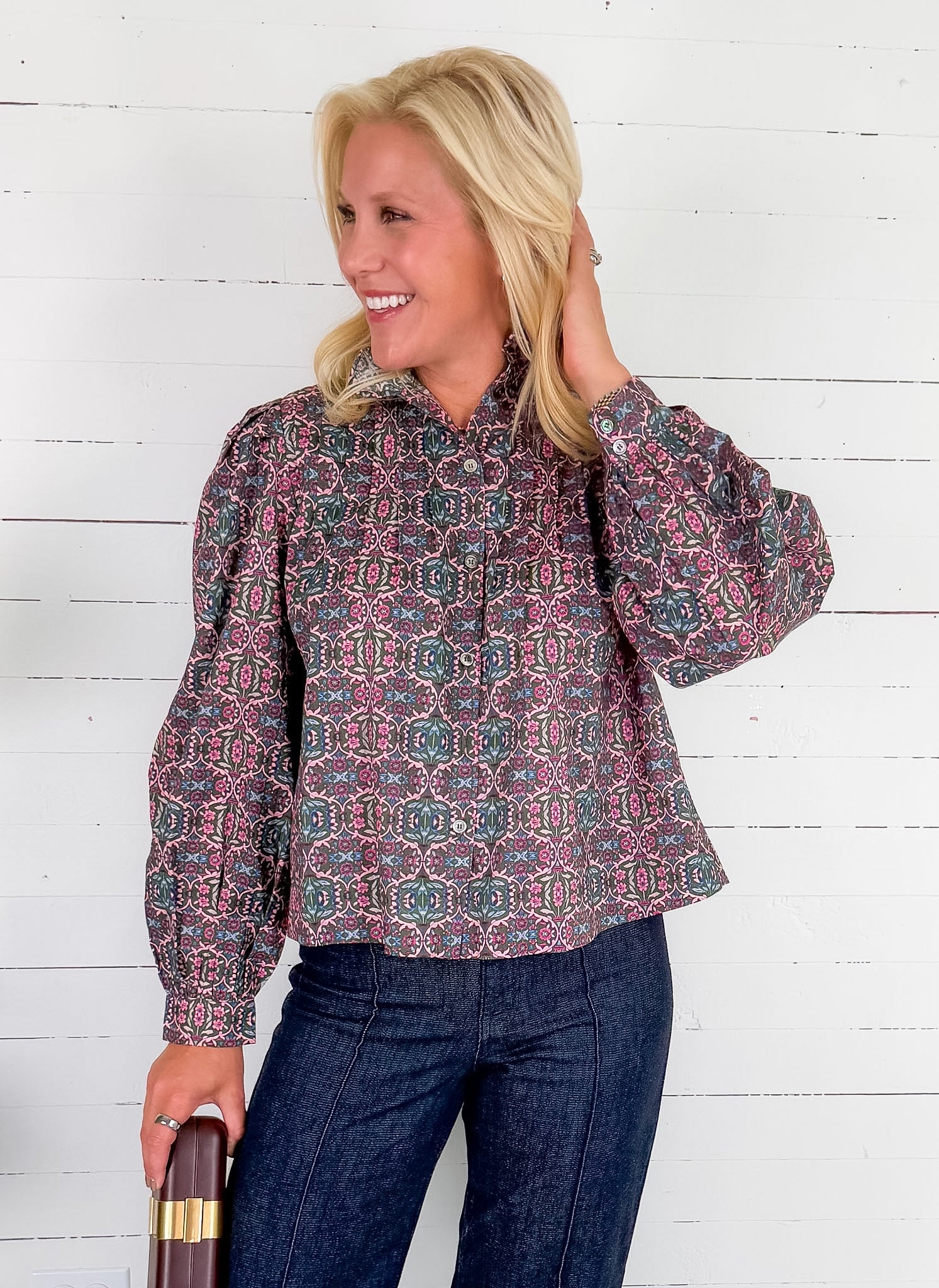 Anna Geometric Floral Top Pinch