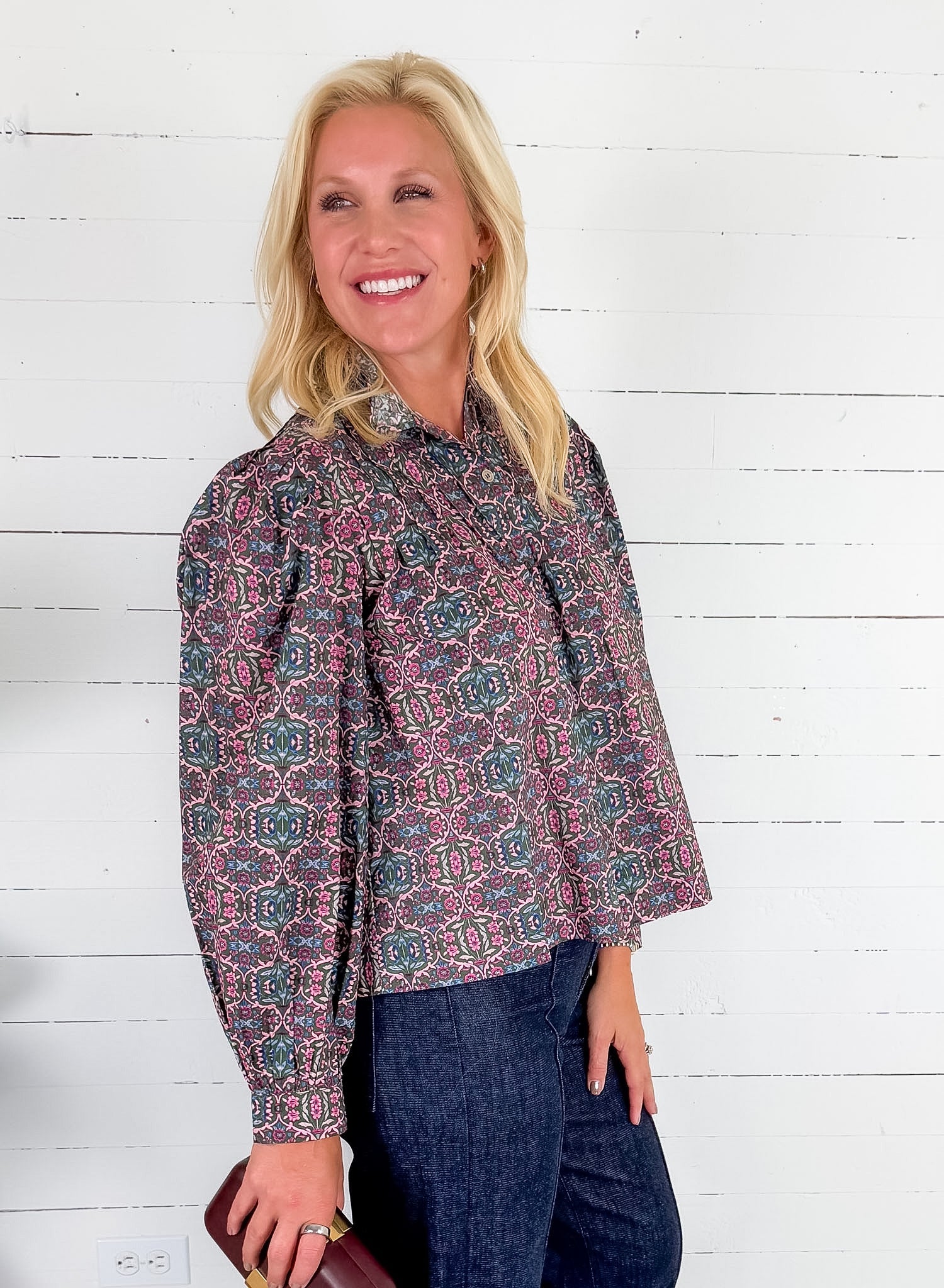 Anna Geometric Floral Top Pinch