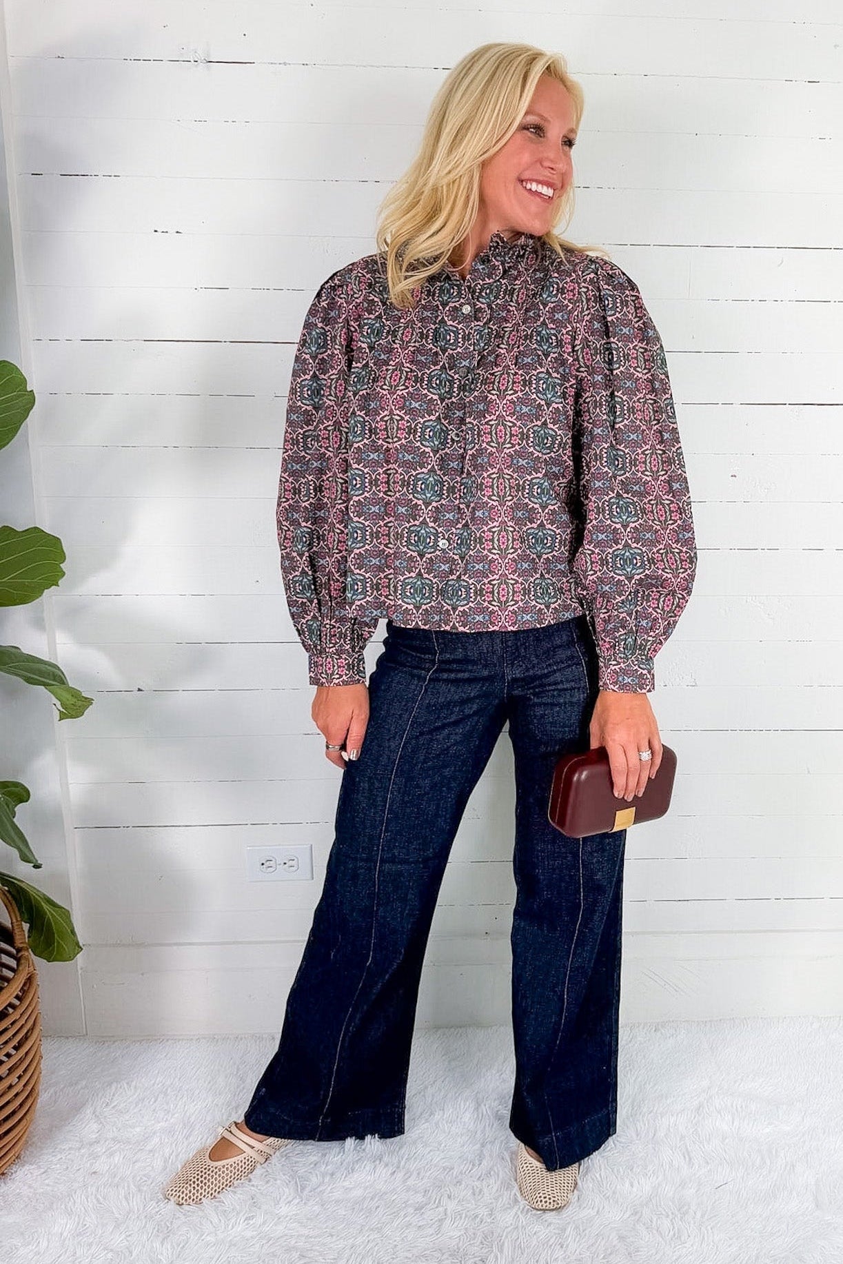 Anna Geometric Floral Top Pinch