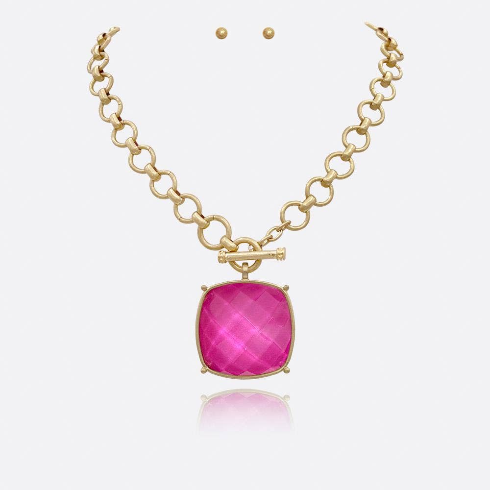 Annie Large Square Stone Pendant Necklace - A3 Accessories - Jewelry - Clover + Bee