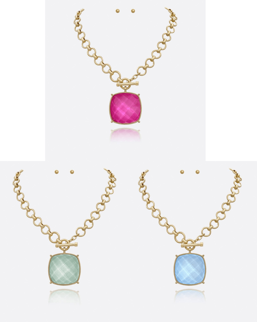 Annie Large Square Stone Pendant Necklace - A3 Accessories - Jewelry - Clover + Bee