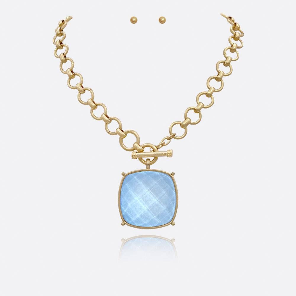 Annie Large Square Stone Pendant Necklace - A3 Accessories - Jewelry - Clover + Bee