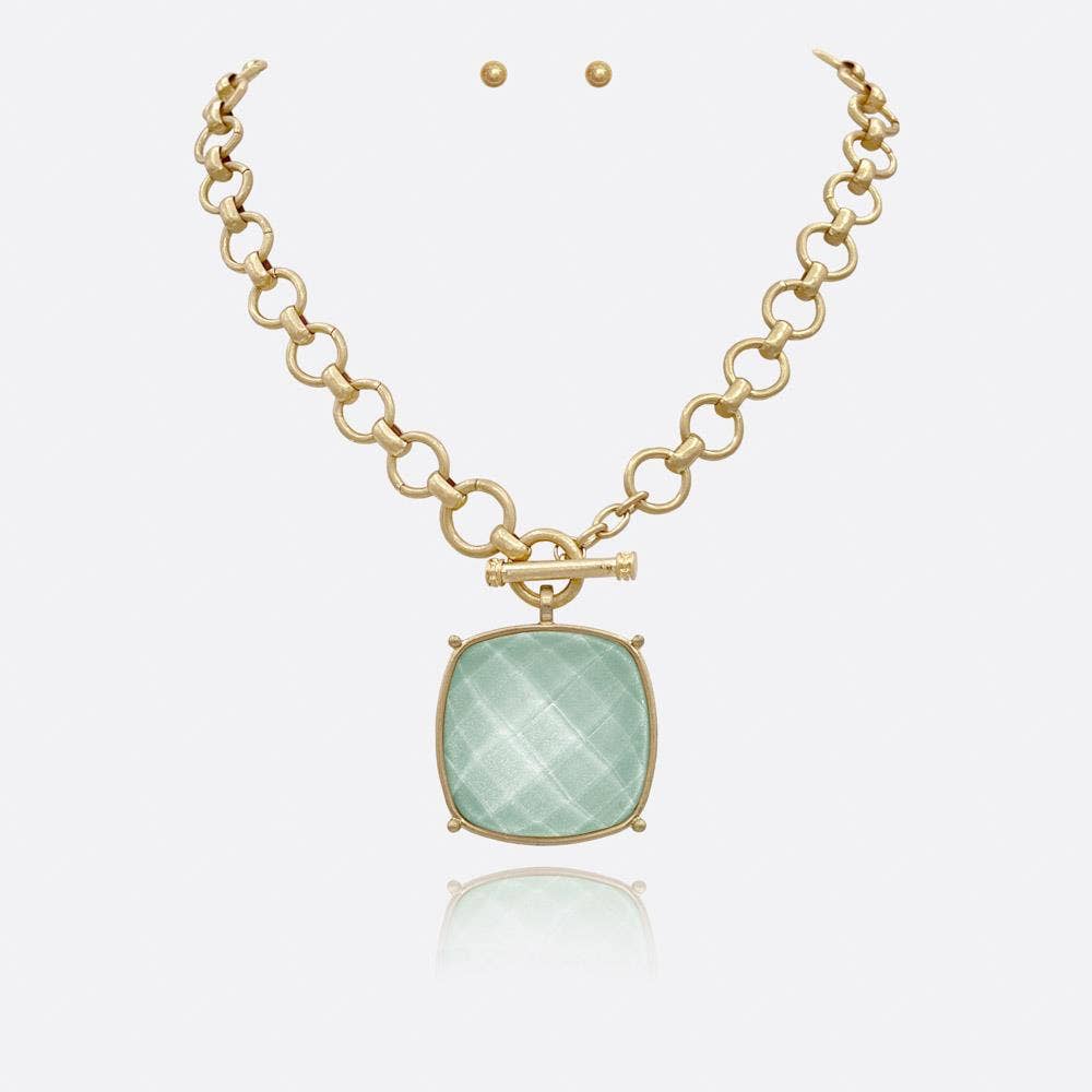 Annie Large Square Stone Pendant Necklace - A3 Accessories - Jewelry - Clover + Bee