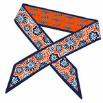 Headband with floral pattern and 'War Eagle' text on an orange and blue background