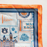 Auburn University-themed fabric square with logos and text on a white background