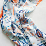 Scarf with Auburn University-themed design on a white background