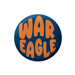 Button badge with 'WAR EAGLE' text on a blue background