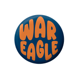 Button badge with 'WAR EAGLE' text on a blue background