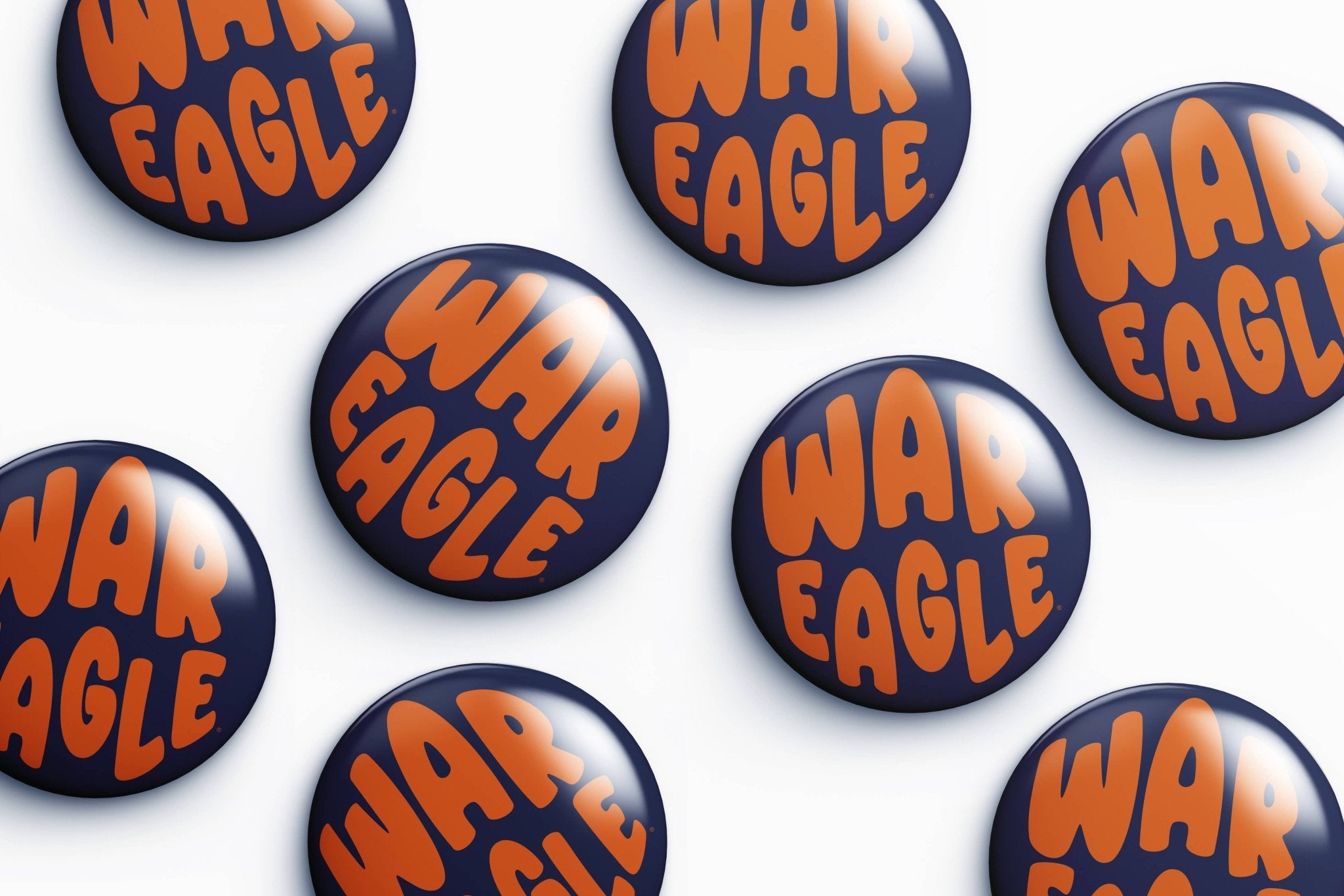 Multiple 'War Eagle' buttons on a white background
