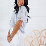 Austell Pale Blue Lace Detail Top THML 