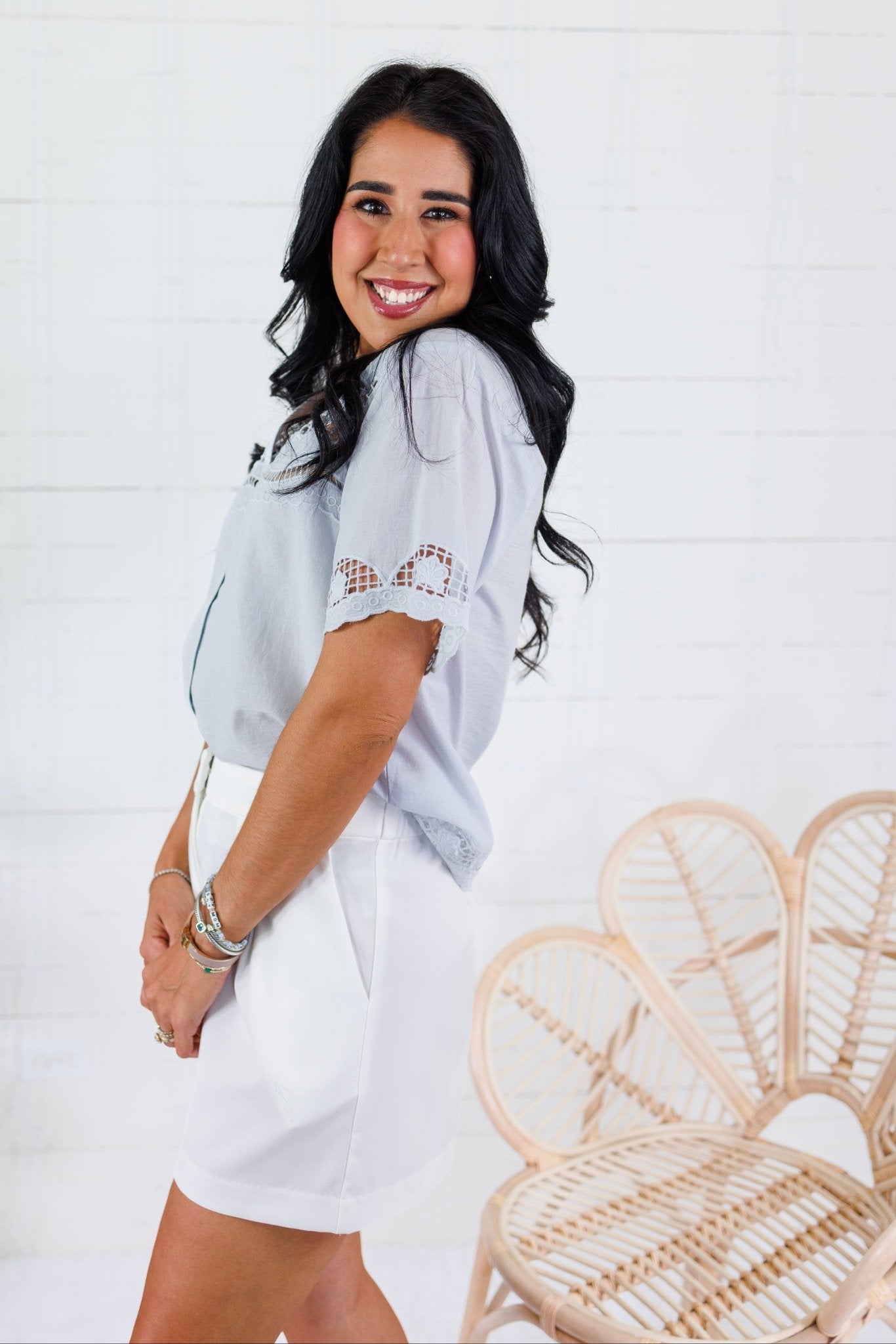 Austell Pale Blue Lace Detail Top THML 