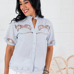 Austell Pale Blue Lace Detail Top THML 