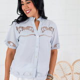 Austell Pale Blue Lace Detail Top THML 
