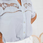 Austell Pale Blue Lace Detail Top THML 