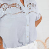 Austell Pale Blue Lace Detail Top THML 