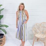 Gardnier Olive + Periwinkle Stripe Dress