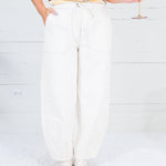 Ava Ecru Drawstring Barrel Pants Blu Pepper