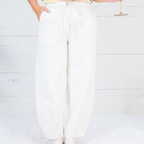 Ava Ecru Drawstring Barrel Pants Blu Pepper
