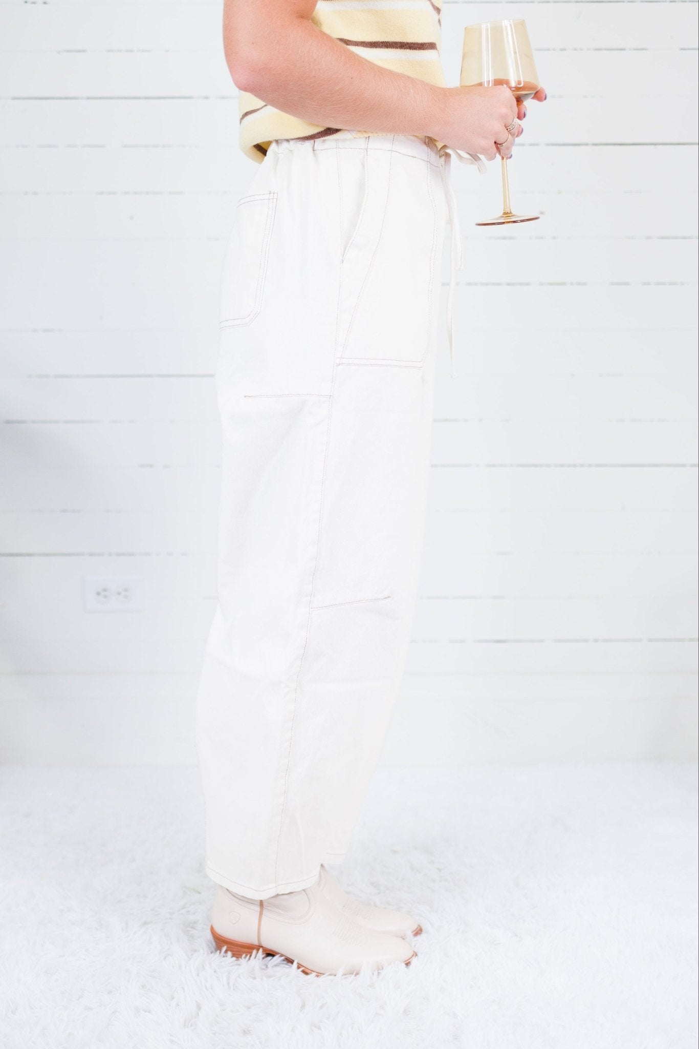 Ava Ecru Drawstring Barrel Pants Blu Pepper