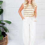 Ava Ecru Drawstring Barrel Pants Blu Pepper