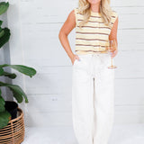 Ava Ecru Drawstring Barrel Pants Blu Pepper