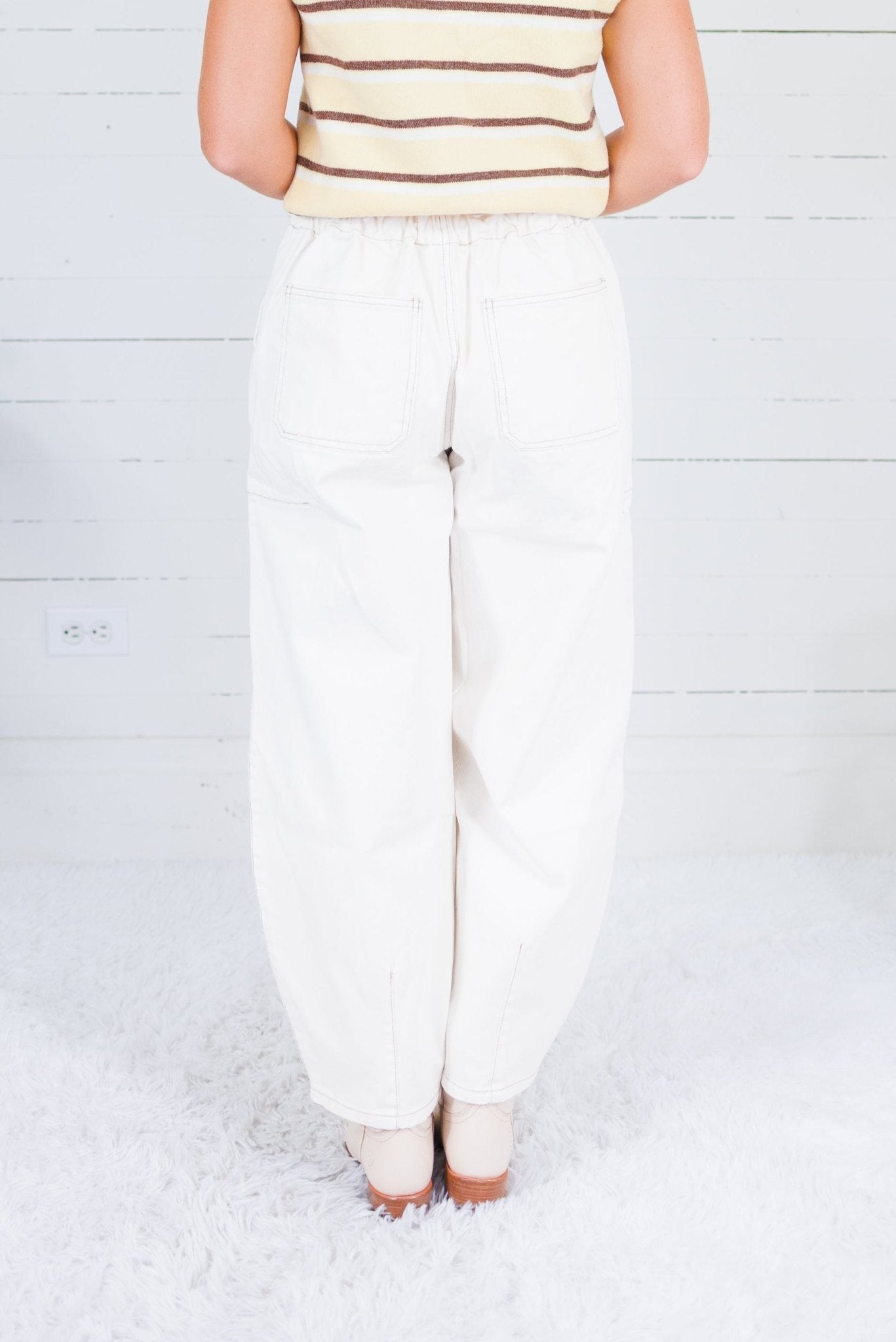 Ava Ecru Drawstring Barrel Pants Blu Pepper