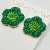 beaded green flower earrings
