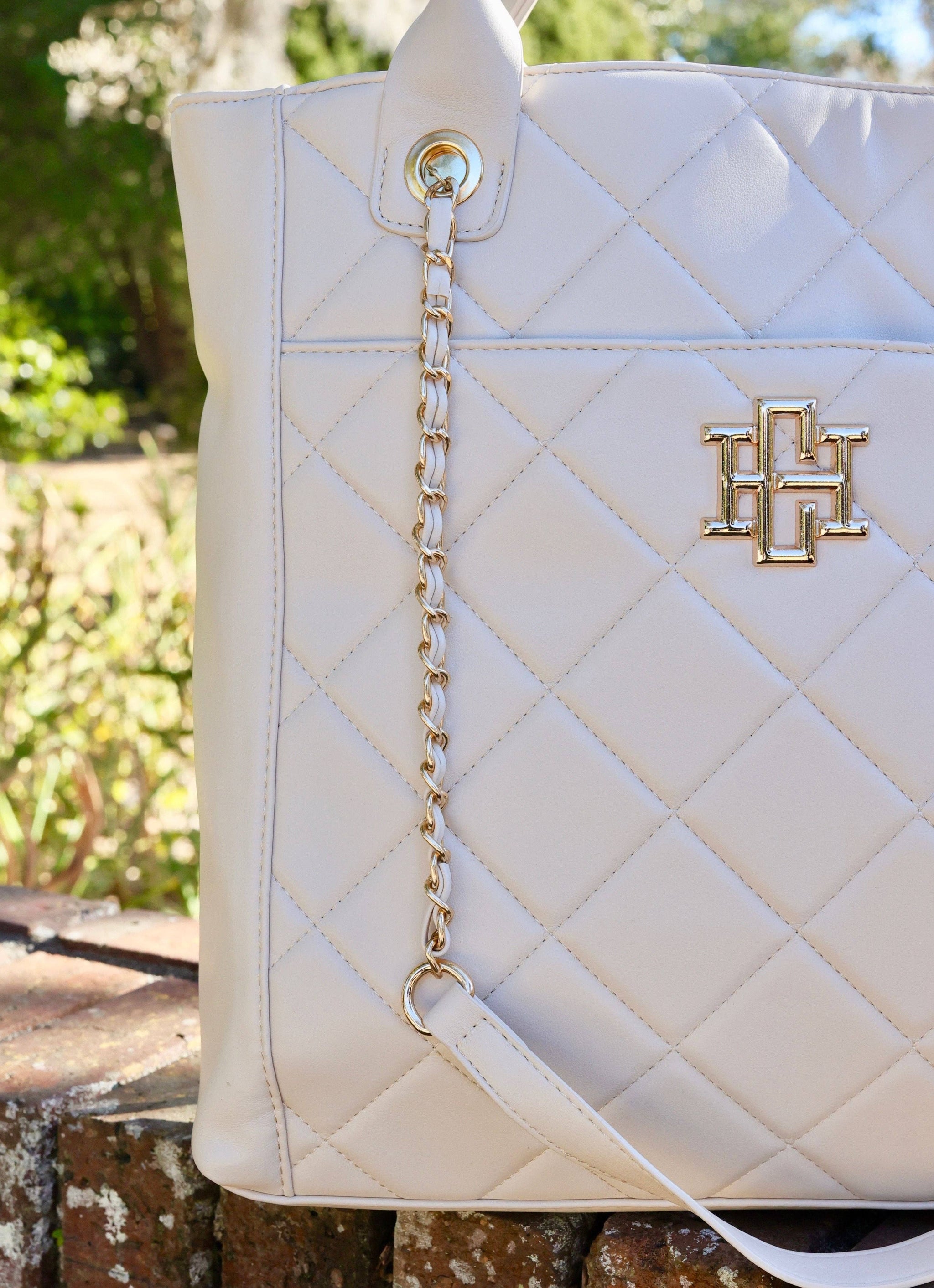 Kinzley Cream Quilted Tote Bag