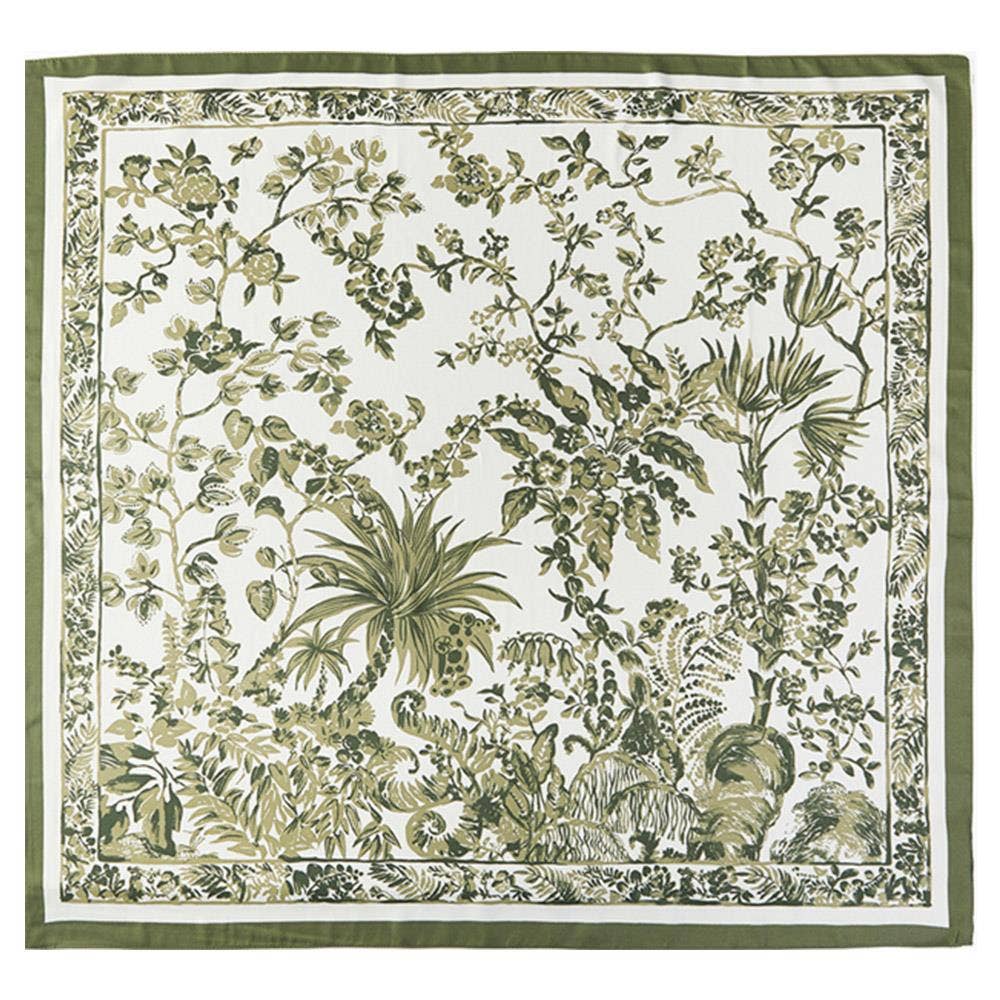 Vintage Olive Green Botanical Print Square Scarf