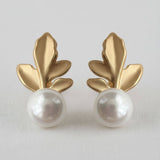 Elegant Leaf Design Pearl Drop Earrings