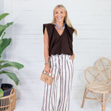 Justine White + Brown Stripe Wide Leg Pants