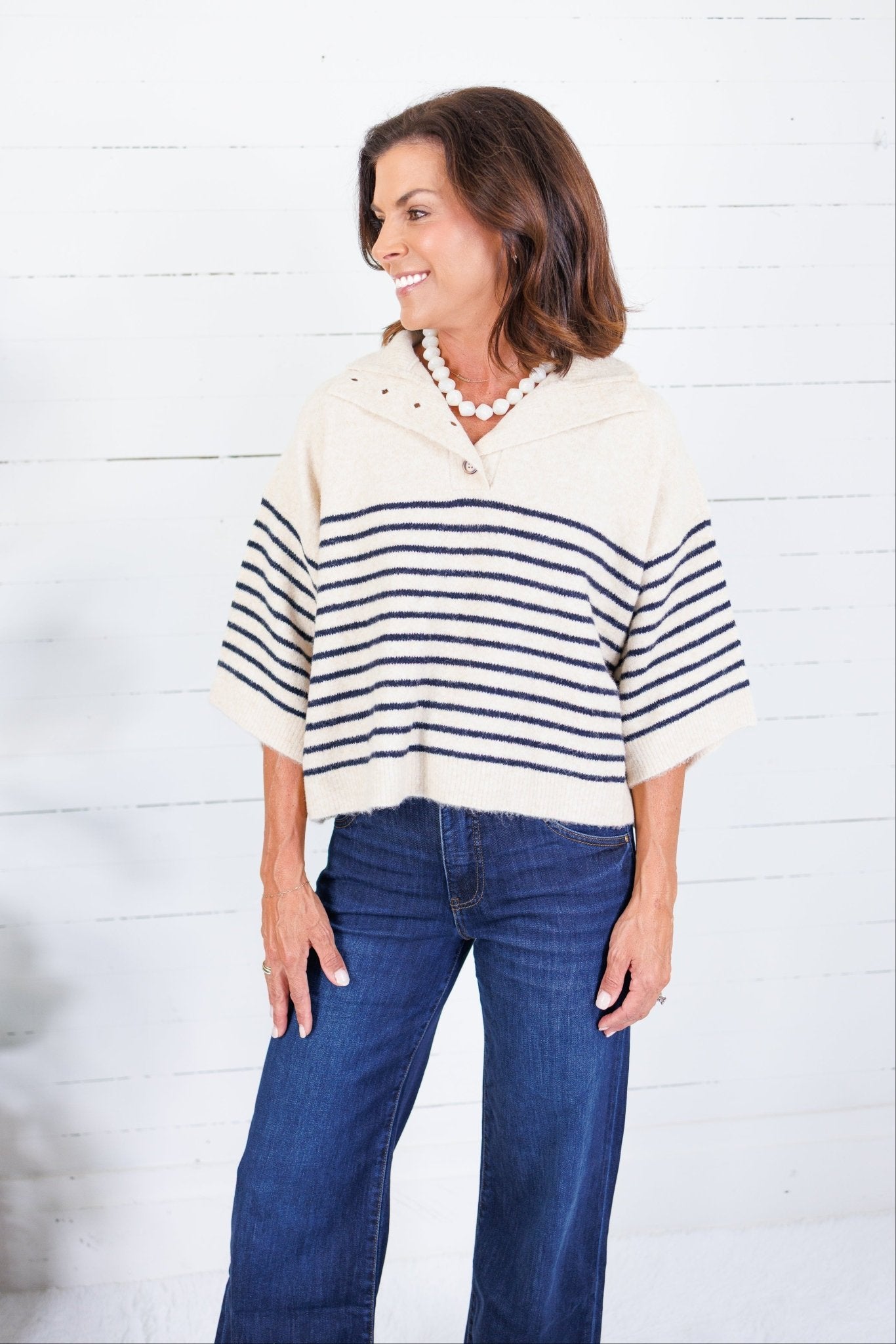 Ballard Ecru + Black Stripes Sweater Entro
