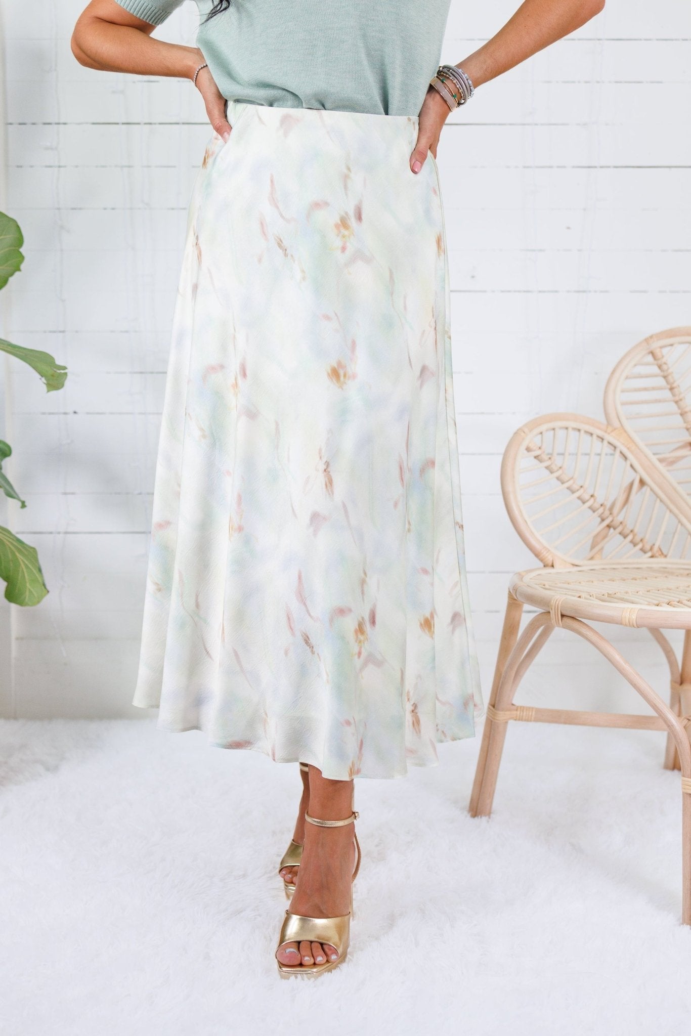 Barbara Mint Swirl Satin Skirt Lucy Paris