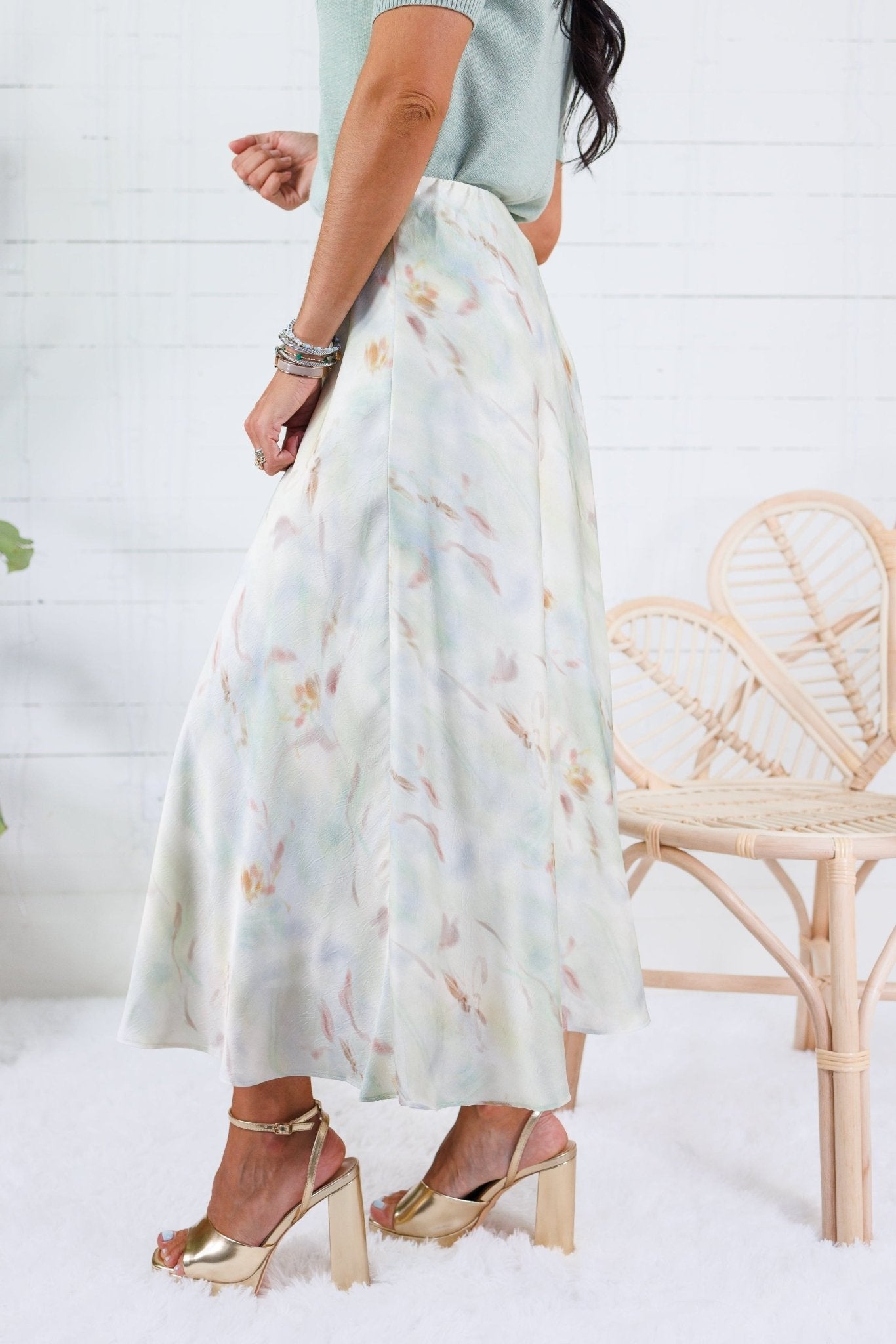 Barbara Mint Swirl Satin Skirt Lucy Paris
