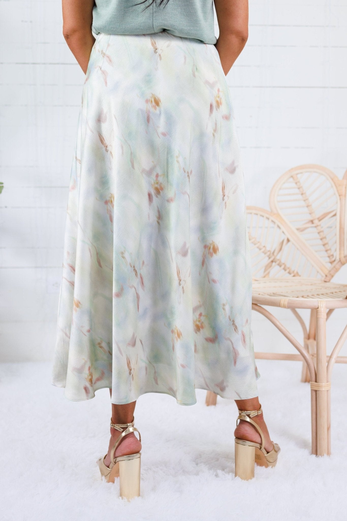 Barbara Mint Swirl Satin Skirt Lucy Paris