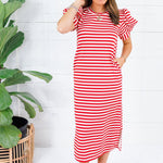 Barham Red + White Stripe Midi Dress Glam