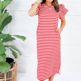 Barham Red + White Stripe Midi Dress Glam