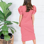 Barham Red + White Stripe Midi Dress Glam