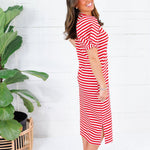 Barham Red + White Stripe Midi Dress Glam