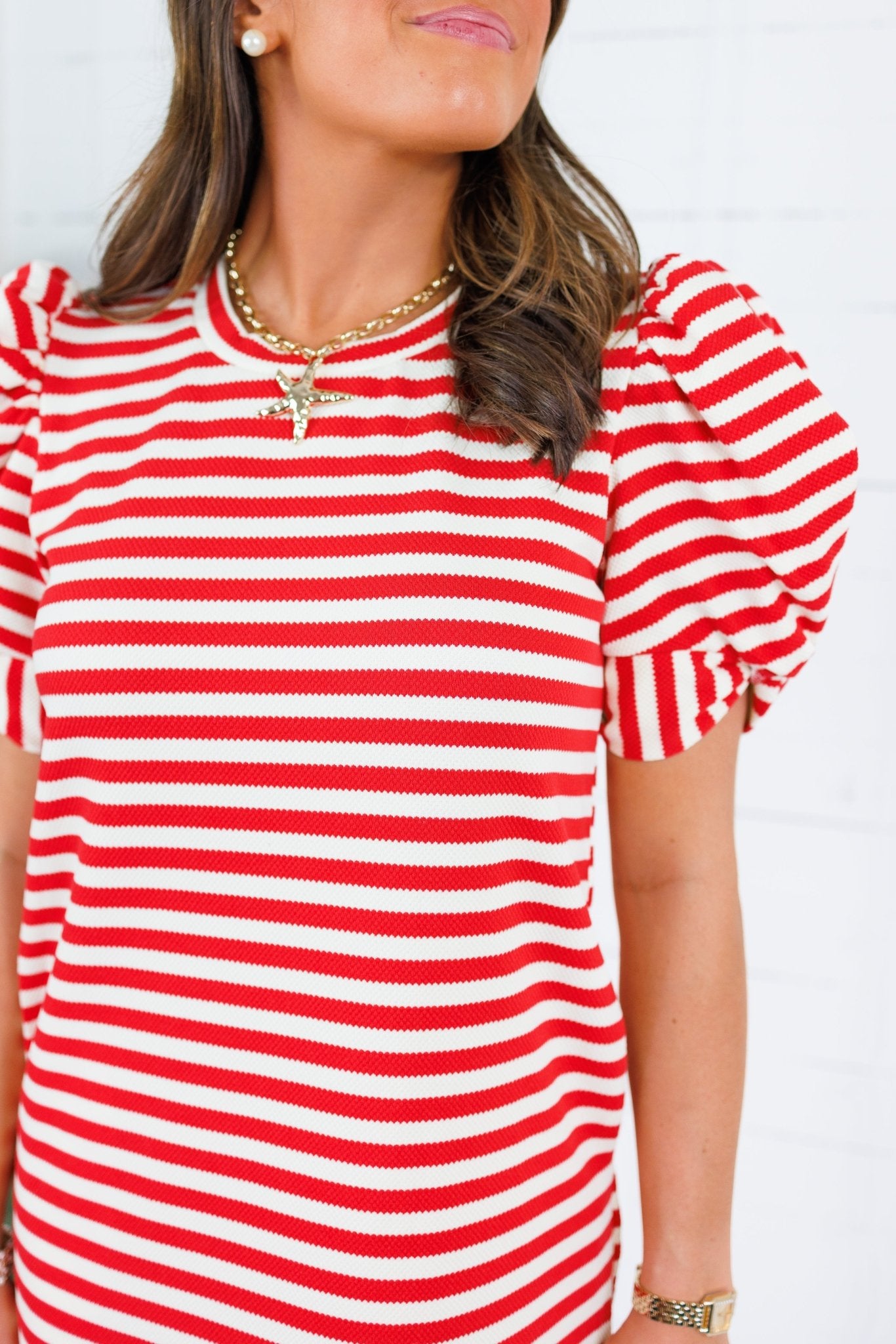Barham Red + White Stripe Midi Dress Glam